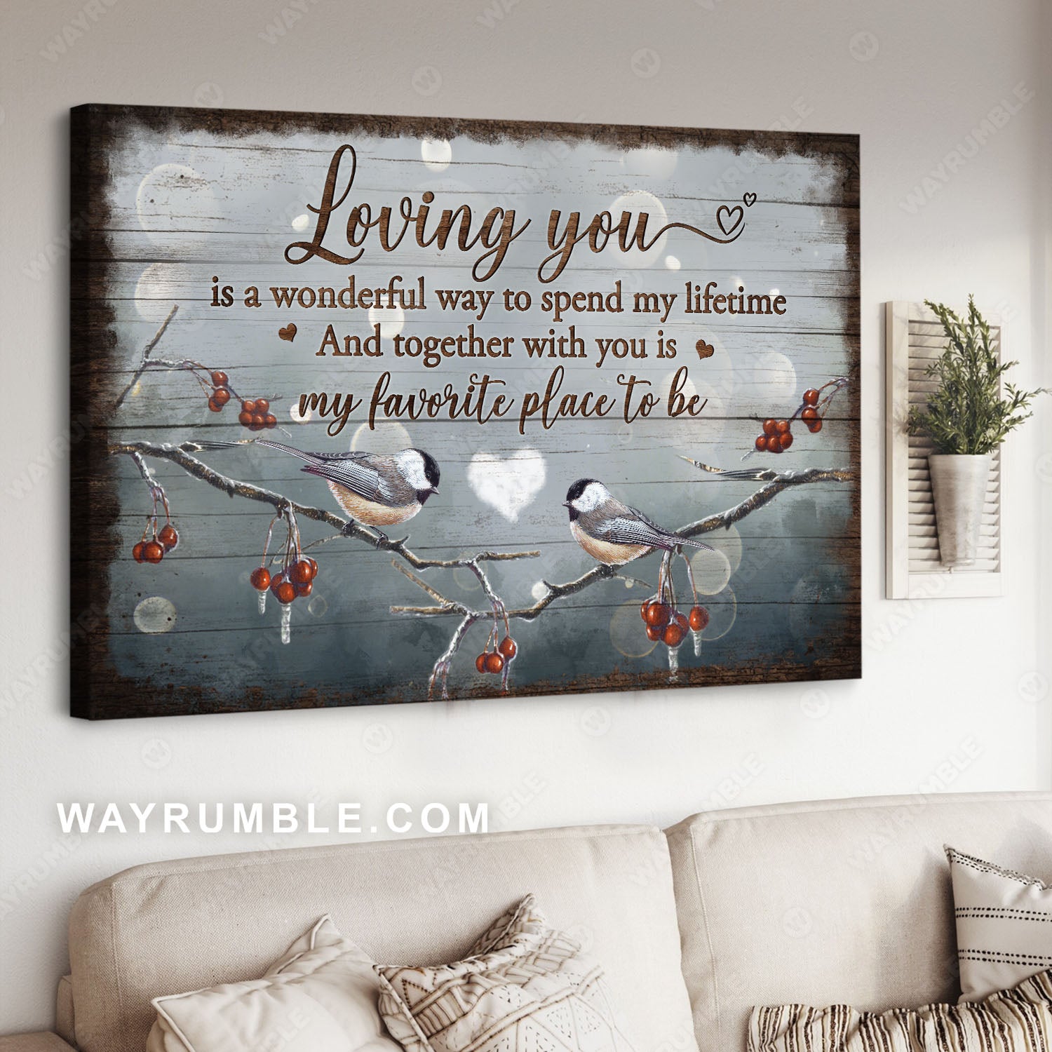 Sparrow couple, Cranberry tree, Loving you is a wonderful way - Couple Landscape Canvas Prints, Wall Art