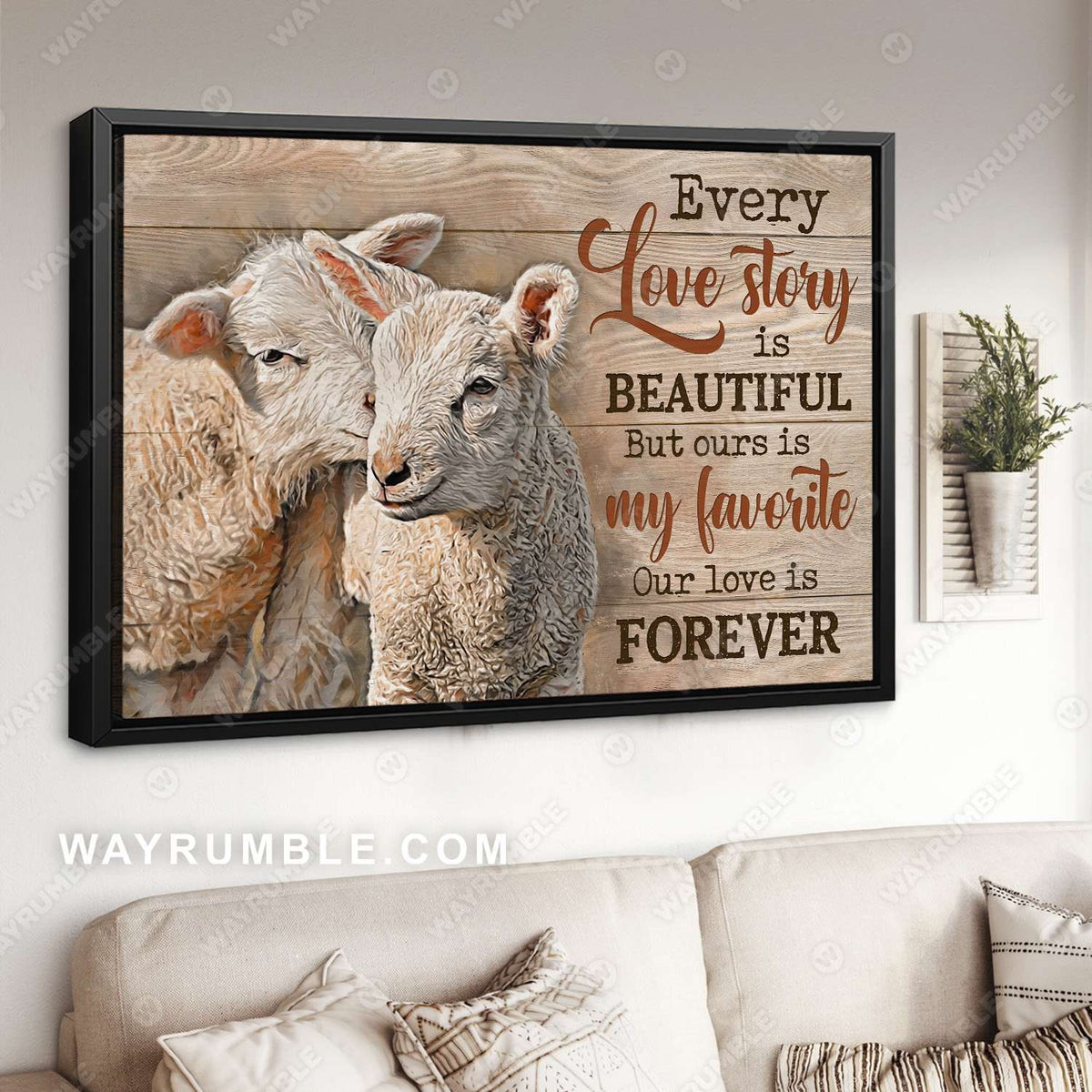 Lambs painting, Lamb couple, Our love is forever - Couple Landscape Canvas Prints, Wall Art