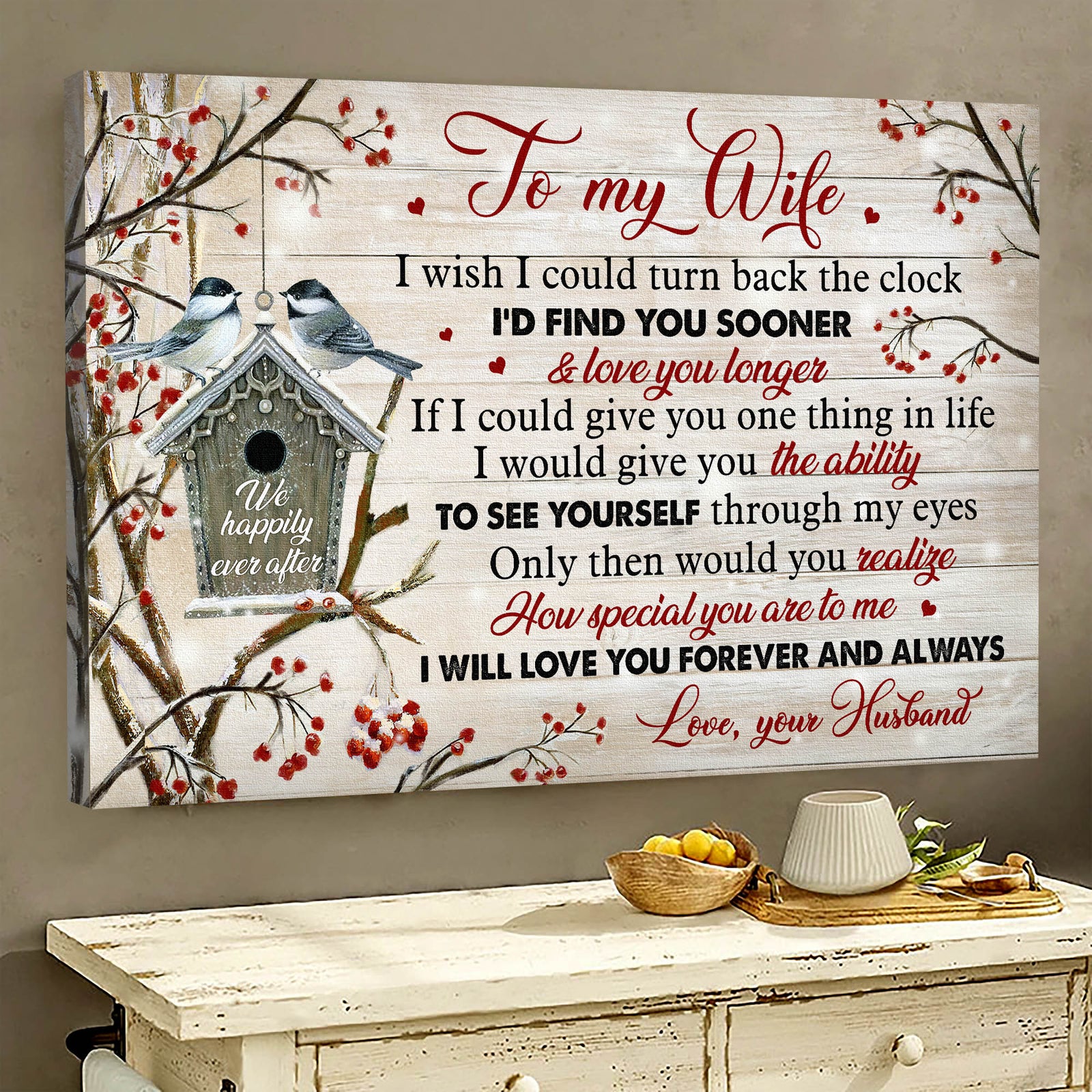 To my wife, Bird couple, Birdhouse, I will love you forever and always - Couple Landscape Canvas Prints, Wall Art
