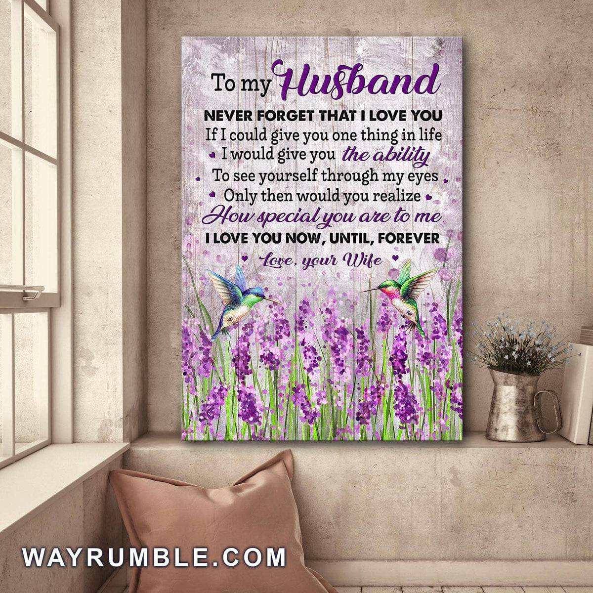 To my husband, Lavender field, Hummingbird, I love you now, until, forever - Couple Portrait Canvas Prints, Wall Art