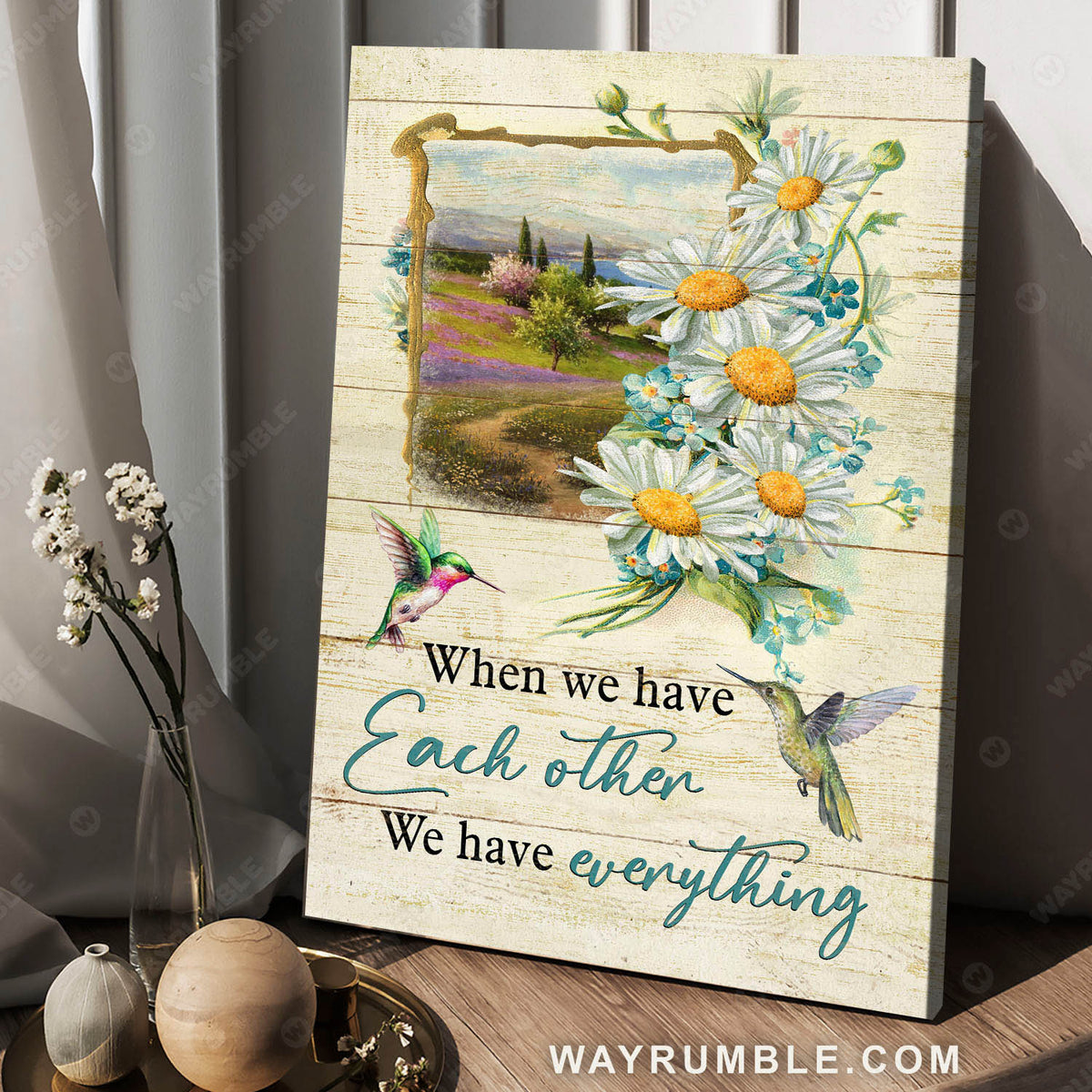 Daisy flower, Meadow lanscape, When we have each other, We have everything - Couple Portrait Canvas Prints, Wall Art