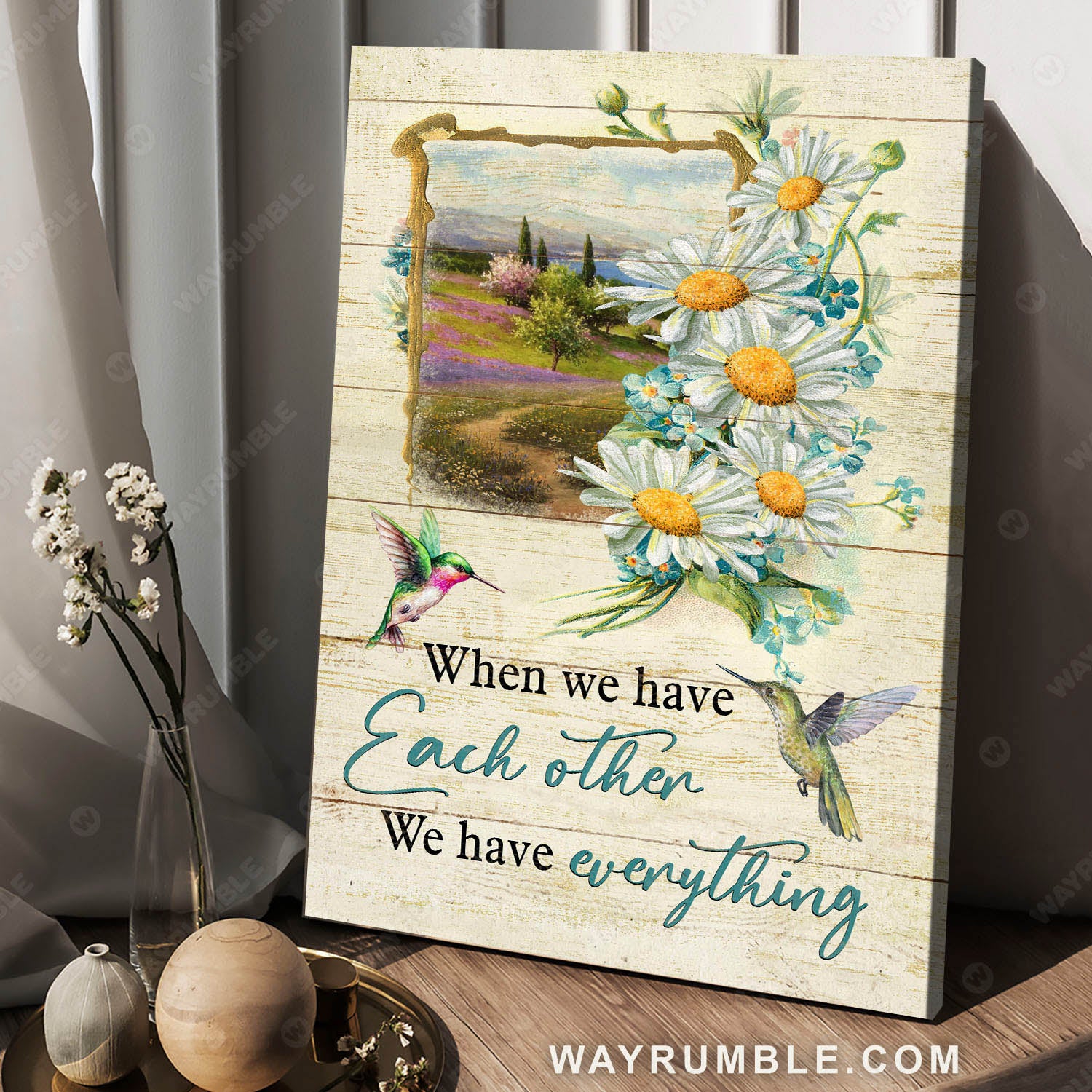 Daisy flower, Meadow lanscape, When we have each other, We have everything - Couple Portrait Canvas Prints, Wall Art