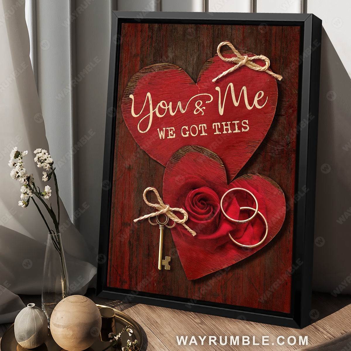 Red rose, Wedding rings, A heart shape letter, You and me, We got this - Couple Portrait Canvas Prints, Wall Art