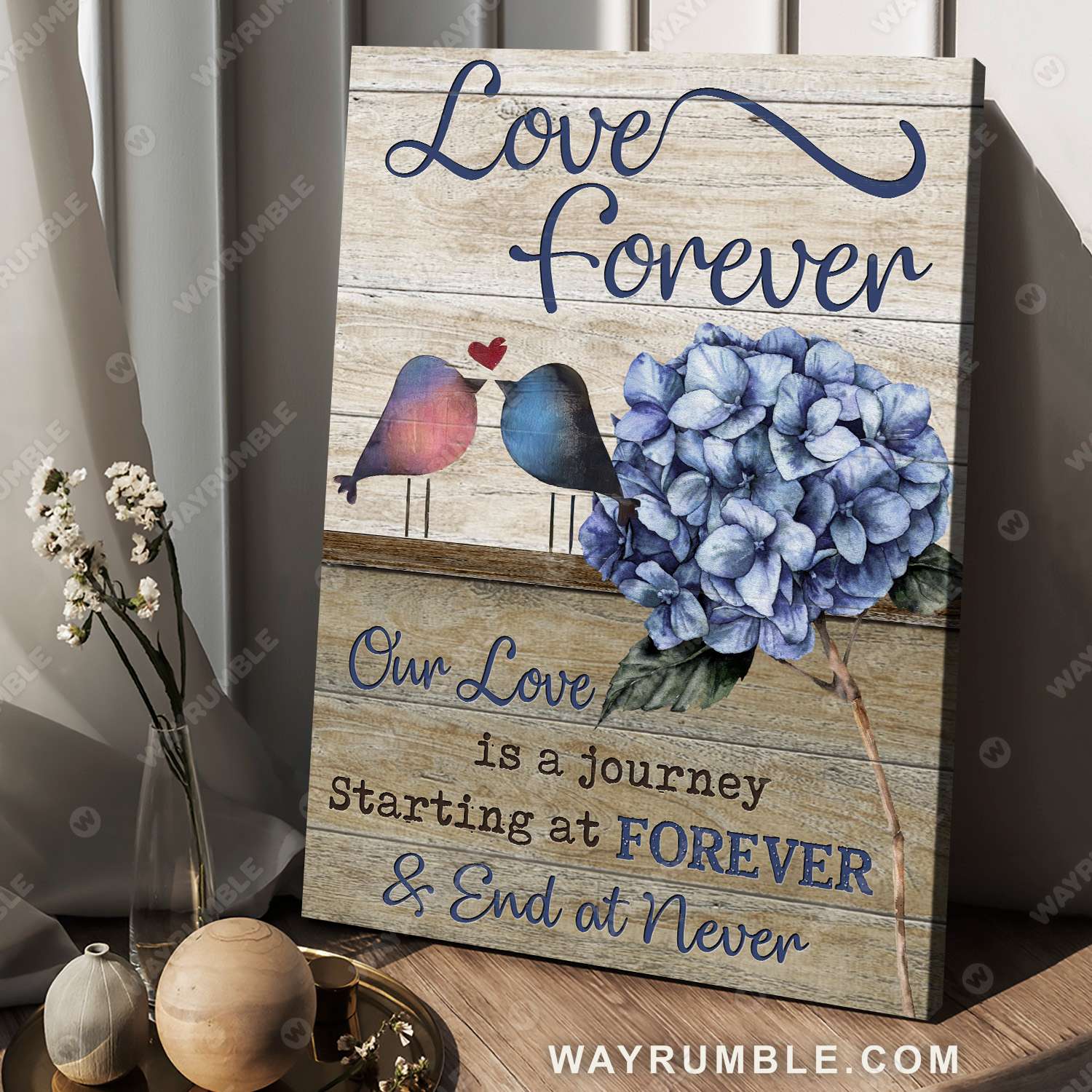 Hydrangea painting, Bird couple, Our love is a journey - Couple Portrait Canvas Prints, Wall Art