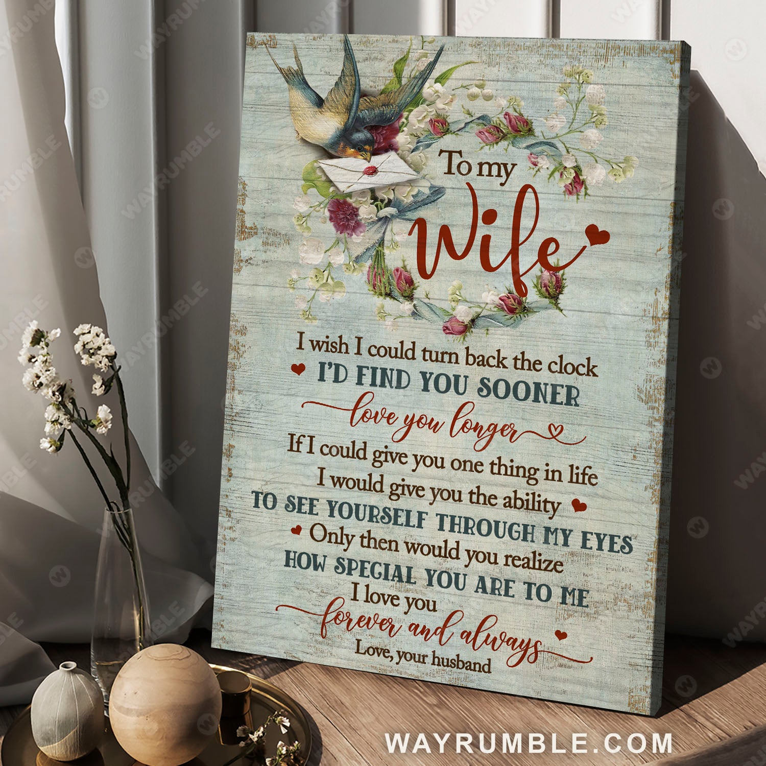 To my wife, Vintage painting, Flower wreath, Love letter, I love you forever and always - Couple Portrait Canvas Prints, Wall Art