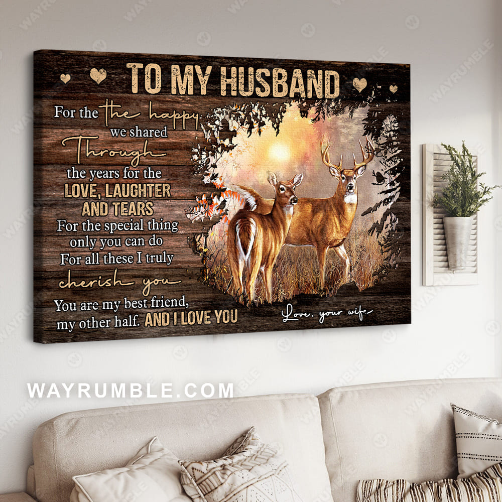 To my husband, Deer painting, You are my best friend and my other half - Couple Landscape Canvas Prints, Wall Art