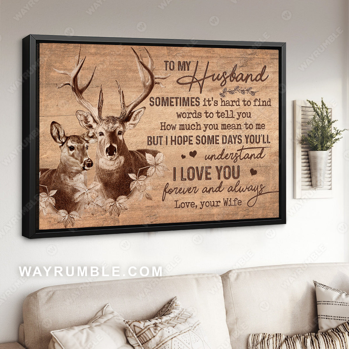 To my husband, Deer couple, I Love you forever and always - Couple Landscape Canvas Prints, Wall Art
