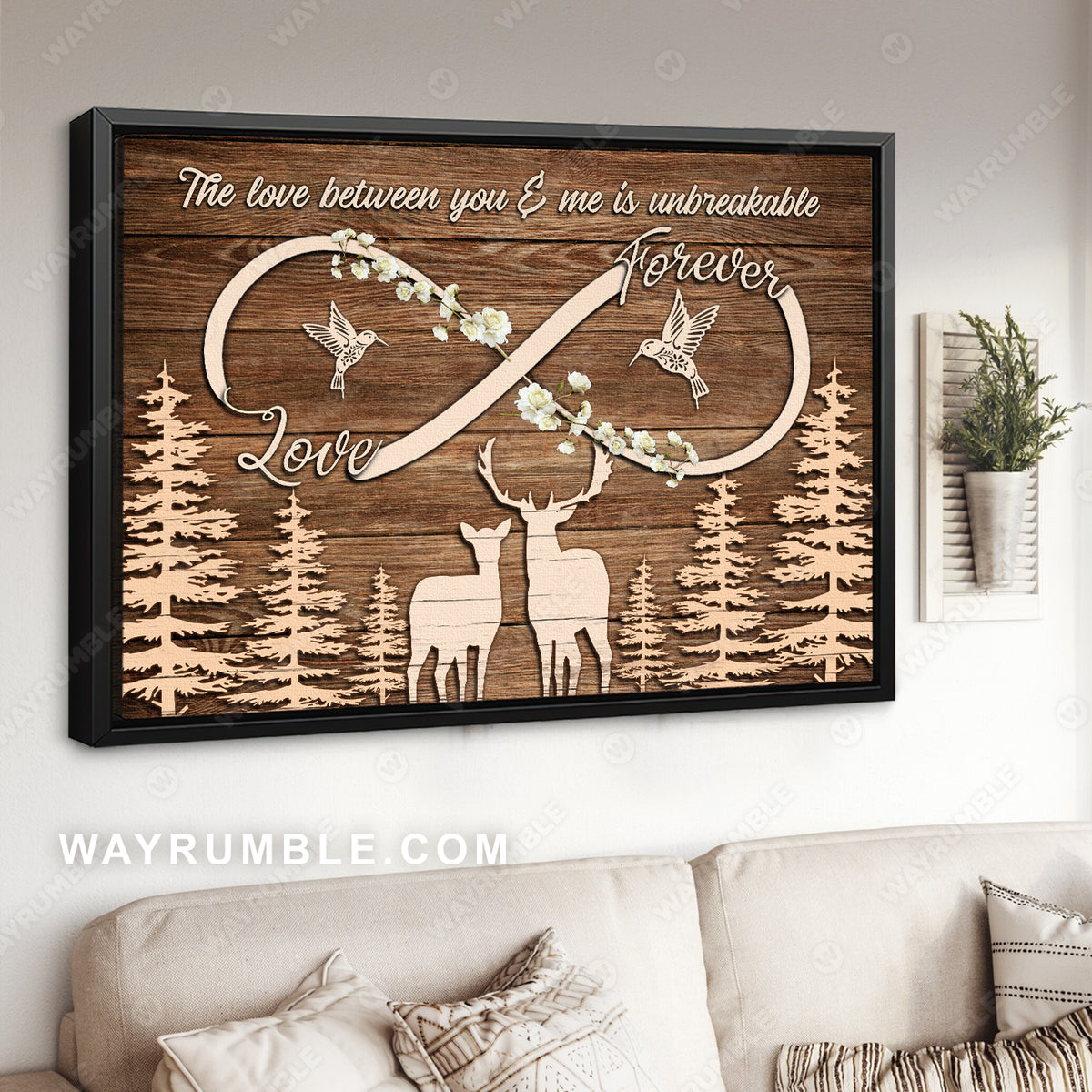 Deer couple, Wooden carving, The love between you and me is unbreakable - Couple Landscape Canvas Prints, Wall Art