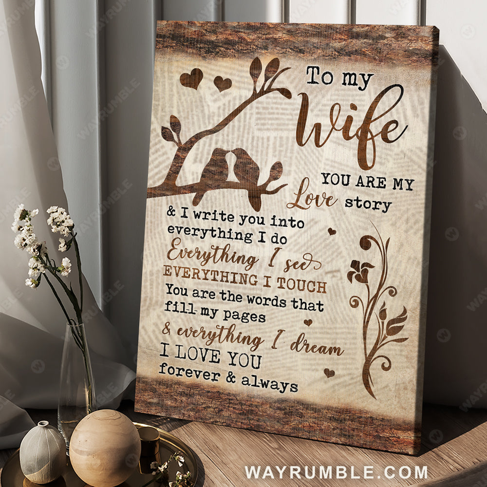 To my wife, Love birds, Vintage letter, You are my love story - Couple Portrait Canvas Prints, Wall Art