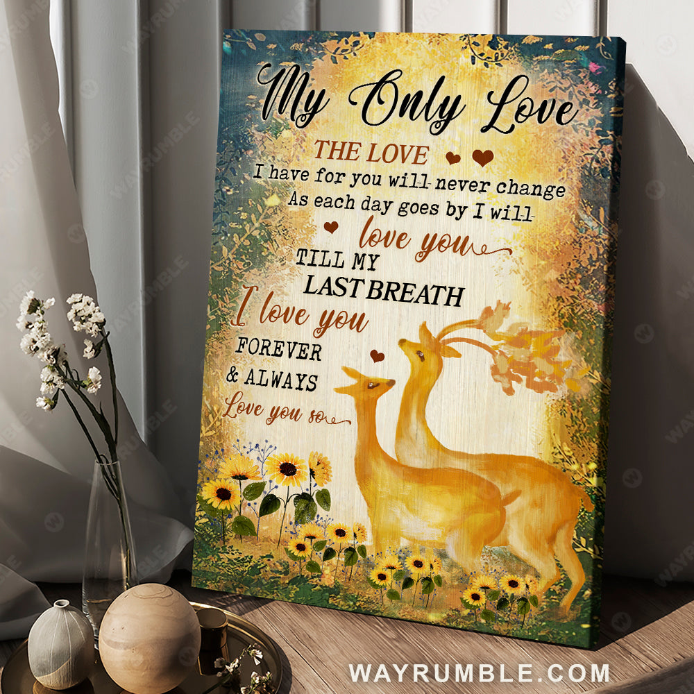 Deer painting, Sunflower field, I love you forever and always - Couple Portrait Canvas Prints, Wall Art