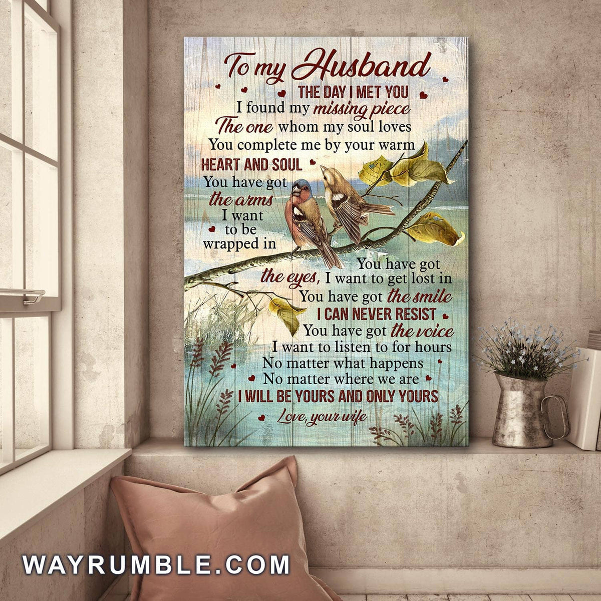 To my husband, Sparrow Couple, You complete me by your warm heart and soul - Couple Portrait Canvas Prints, Wall Art