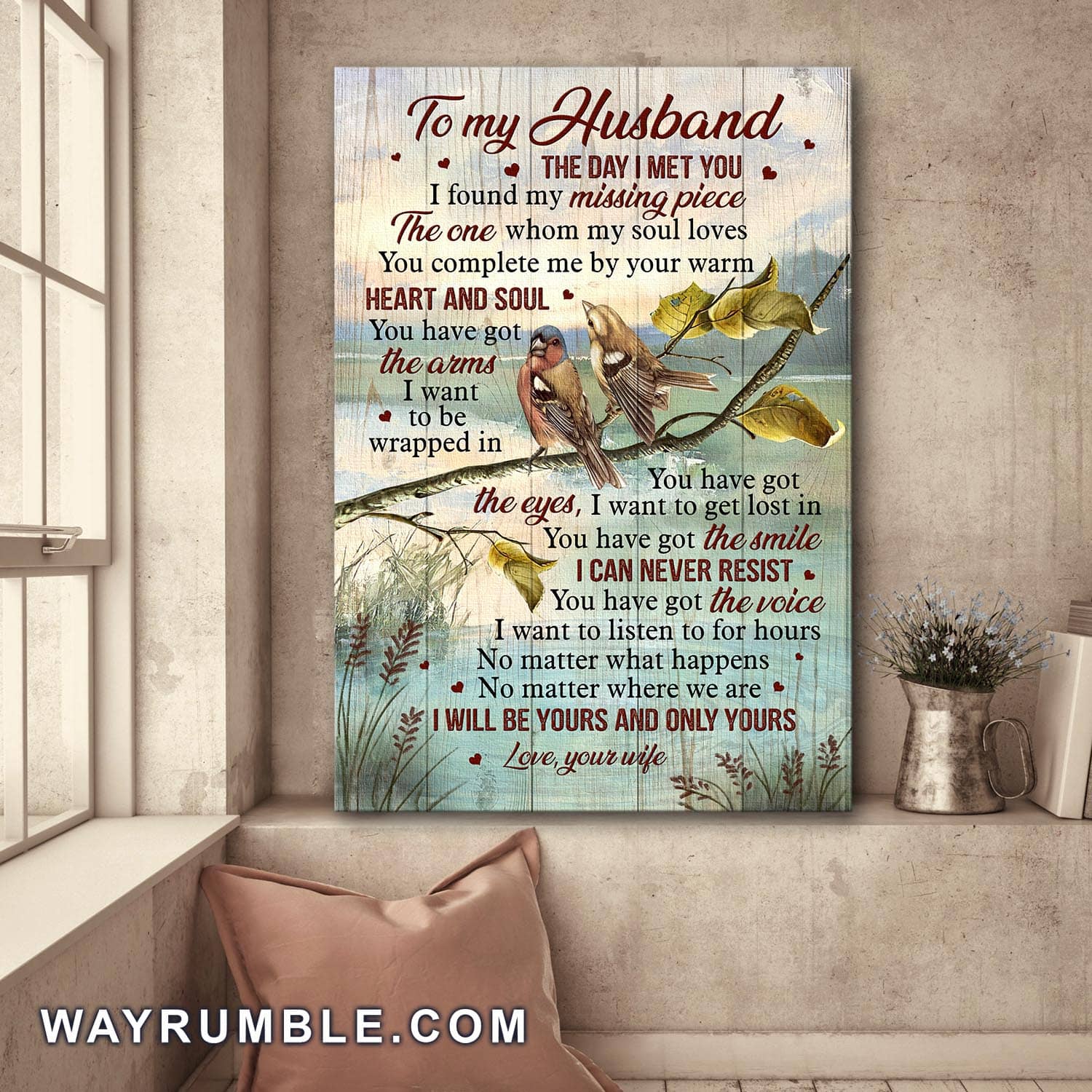 To my husband, Sparrow Couple, You complete me by your warm heart and soul - Couple Portrait Canvas Prints, Wall Art