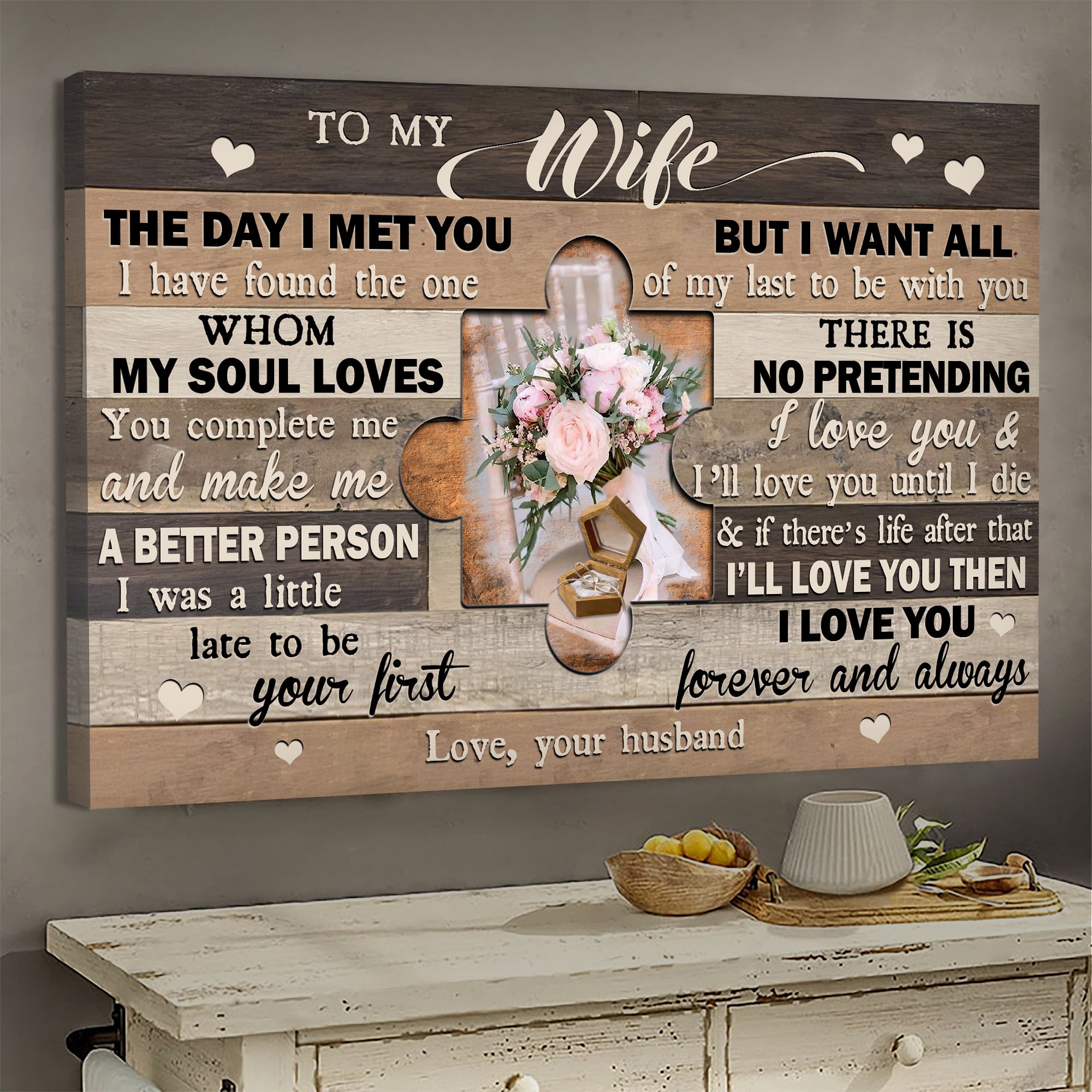 To my wife, Rose vase, You complete me - Couple Landscape Canvas Prints, Wall Art