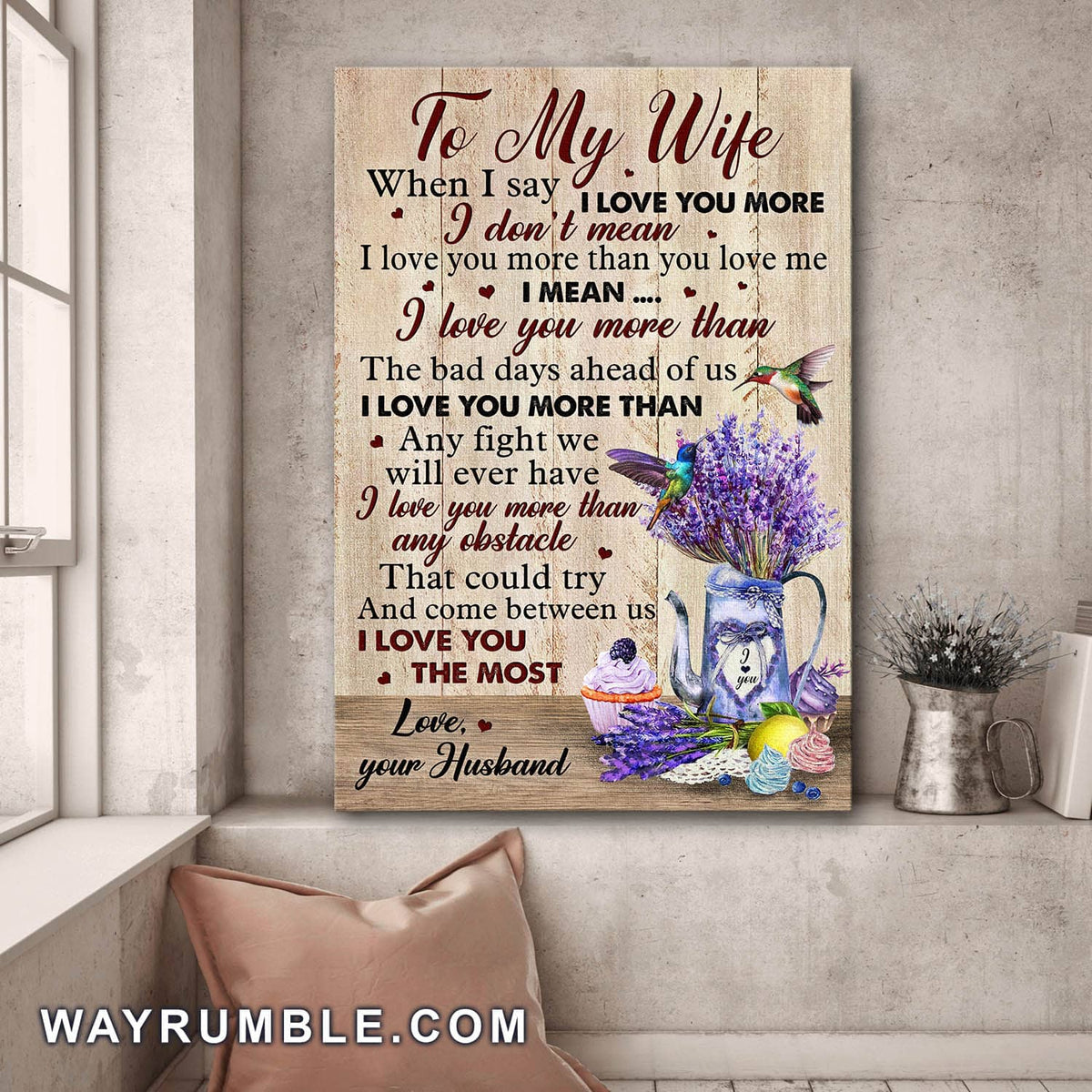 To my wife, Lavender, Hummingbird, I love you the most - Couple Portrait Canvas Prints, Wall Art