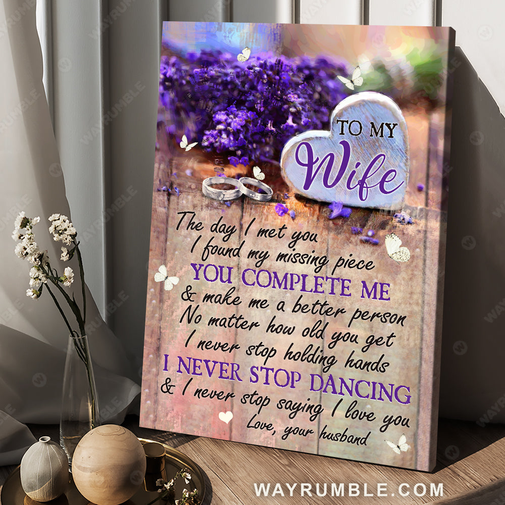 To my wife, Lavender flower, Wedding rings, Every love story is beautiful - Couple Portrait Canvas Prints, Wall Art