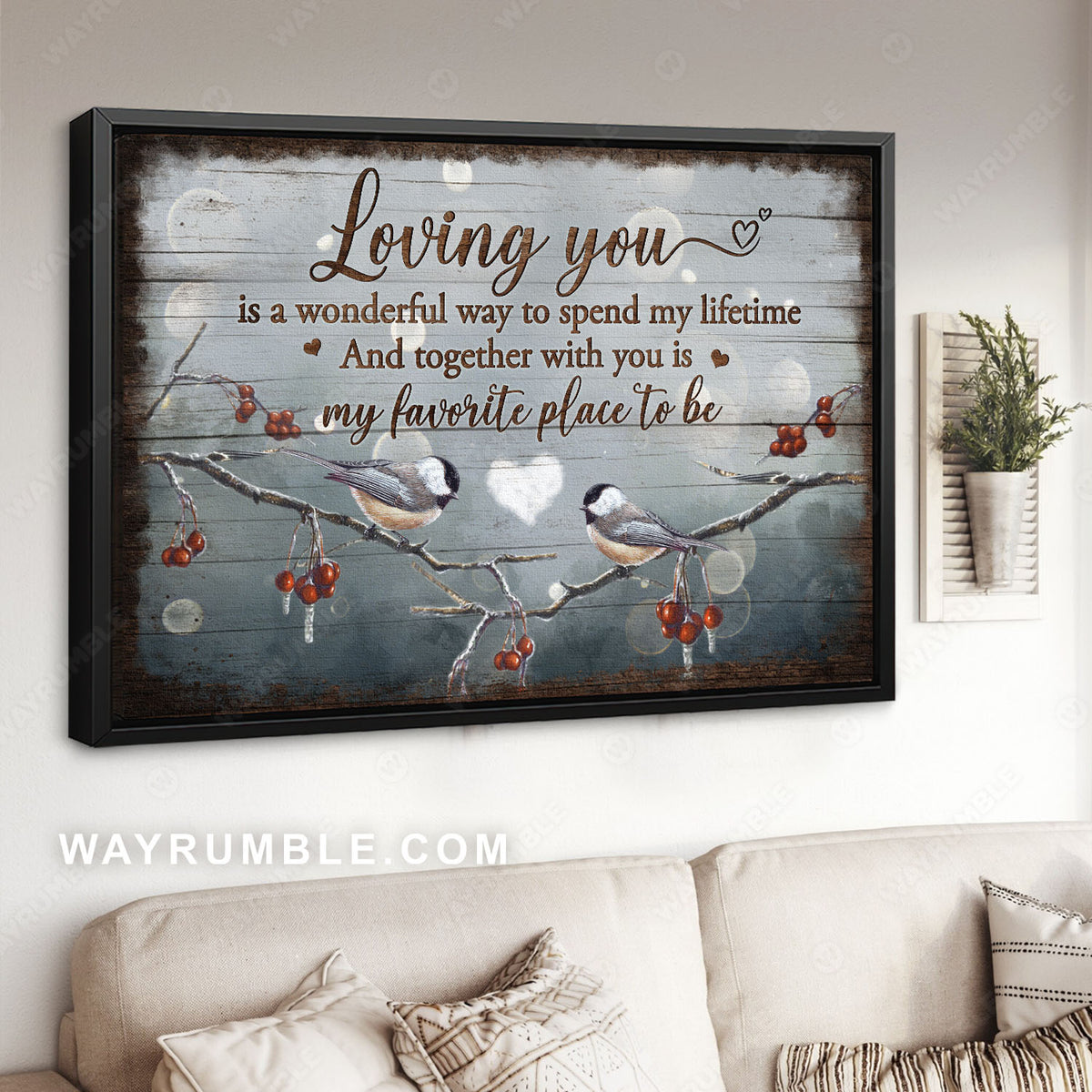 Sparrow couple, Cranberry tree, Loving you is a wonderful way - Couple Landscape Canvas Prints, Wall Art