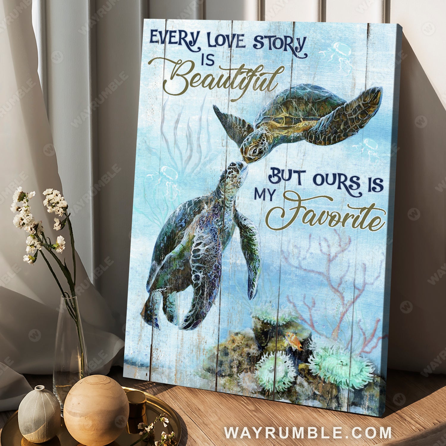 Sea turtle, Under the sea, our love story is my favorite - Couple Portrait Canvas Prints, Wall Art