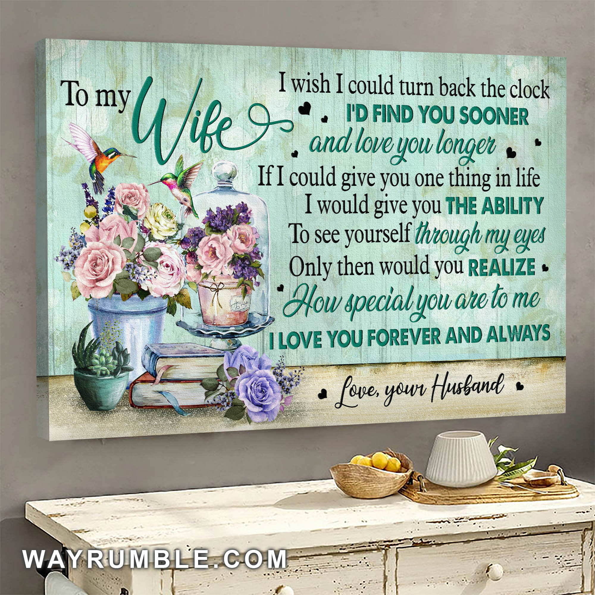 To my wife, Roses, Hummingbird, I love you forever & always - Couple Landscape Canvas Prints, Wall Art