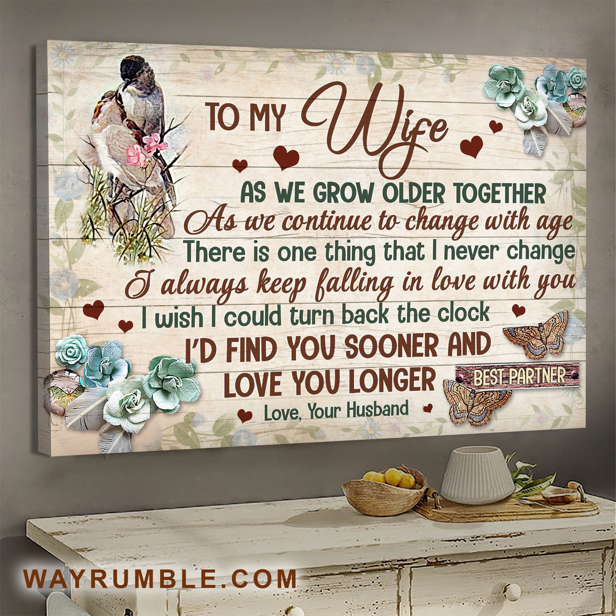 To my wife, Bird Couple, Butterfly, I will always keep falling in love with you - Couple Landscape Canvas Prints, Wall Art