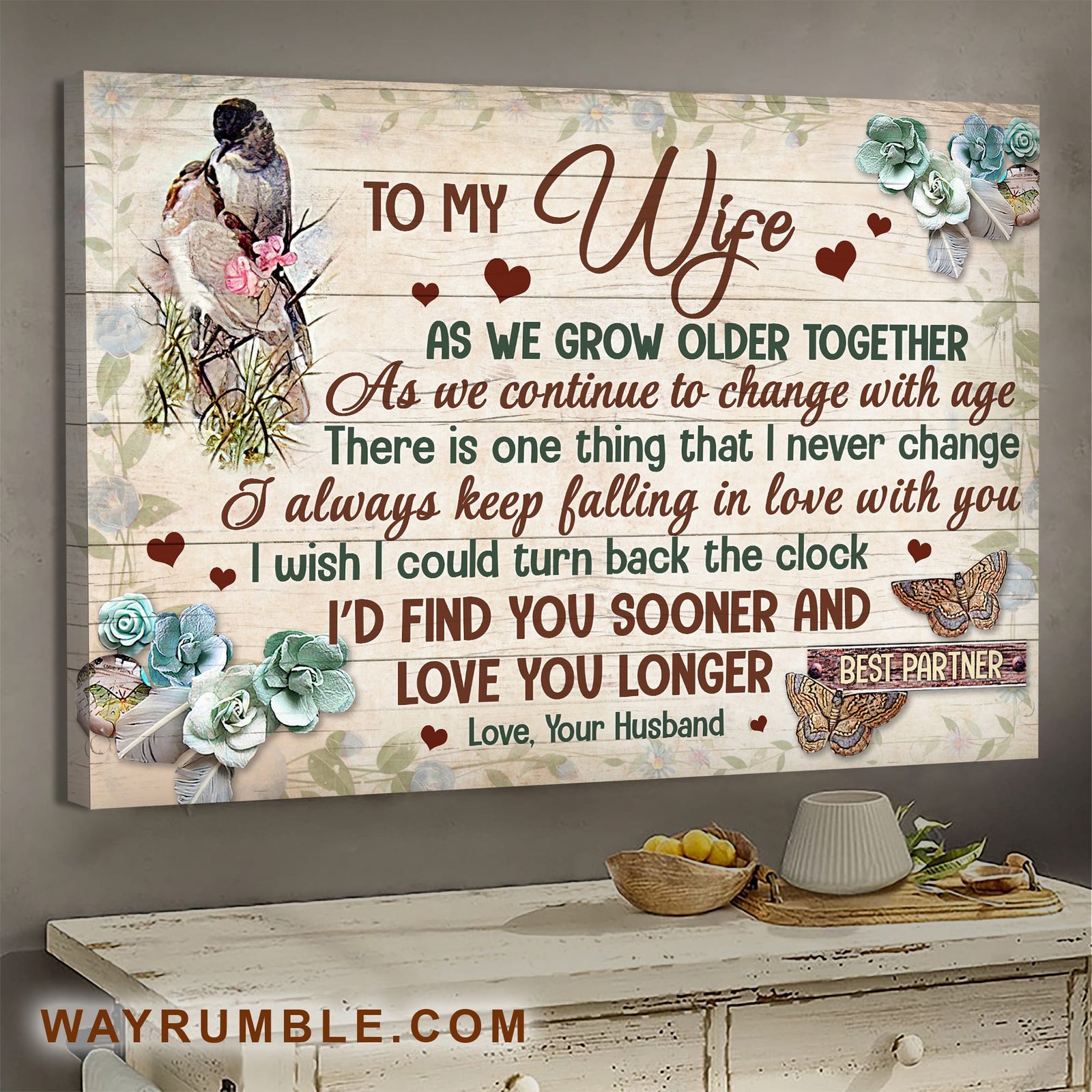 To my wife, Bird Couple, Butterfly, I will always keep falling in love with you - Couple Landscape Canvas Prints, Wall Art