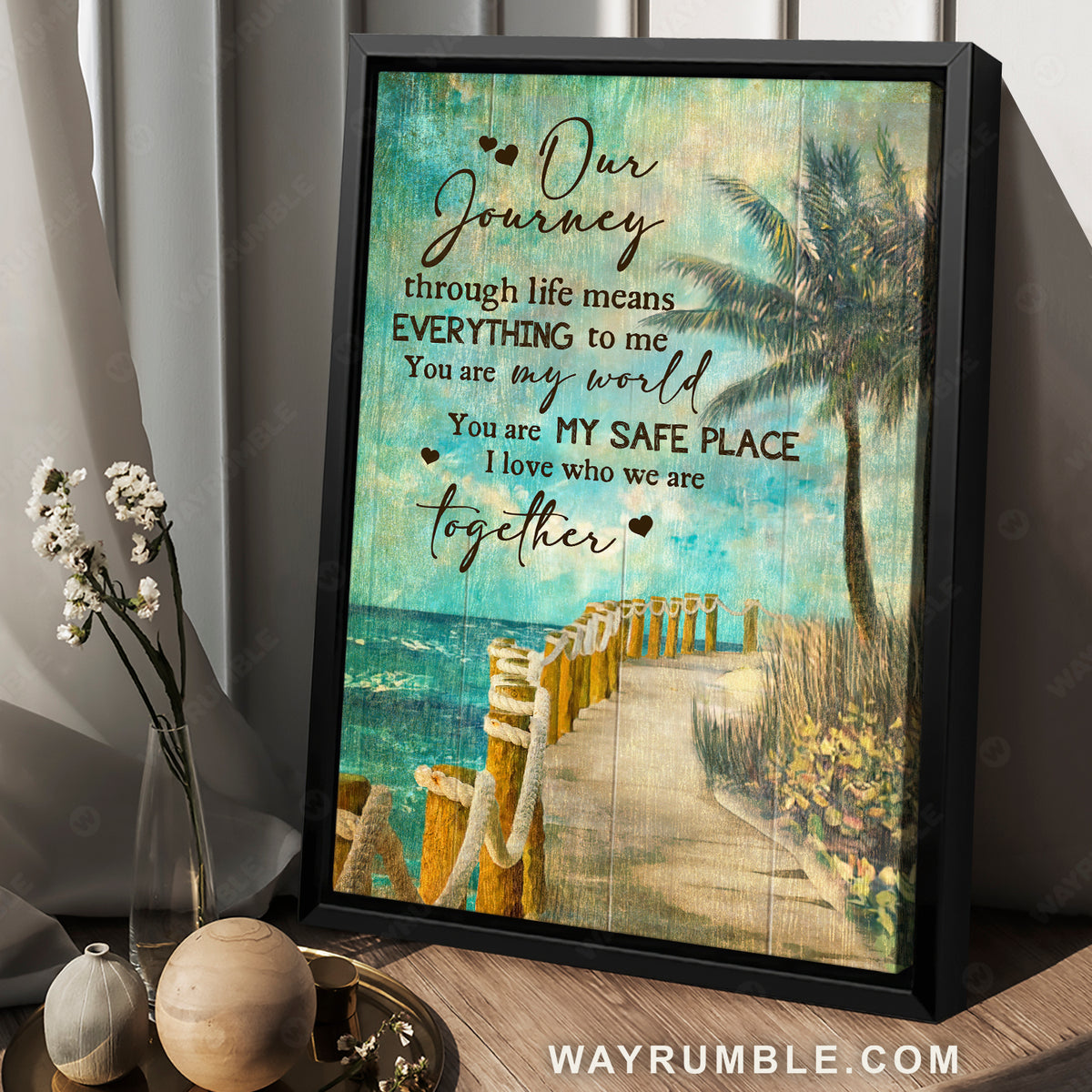 Ocean view, Blu sky painting, Road by the Sea, You are my world - Couple Portrait Canvas Prints, Wall Art