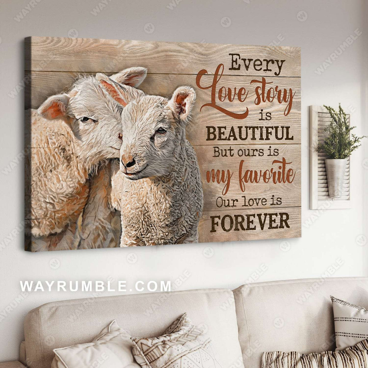 Lambs painting, Lamb couple, Our love is forever - Couple Landscape Canvas Prints, Wall Art