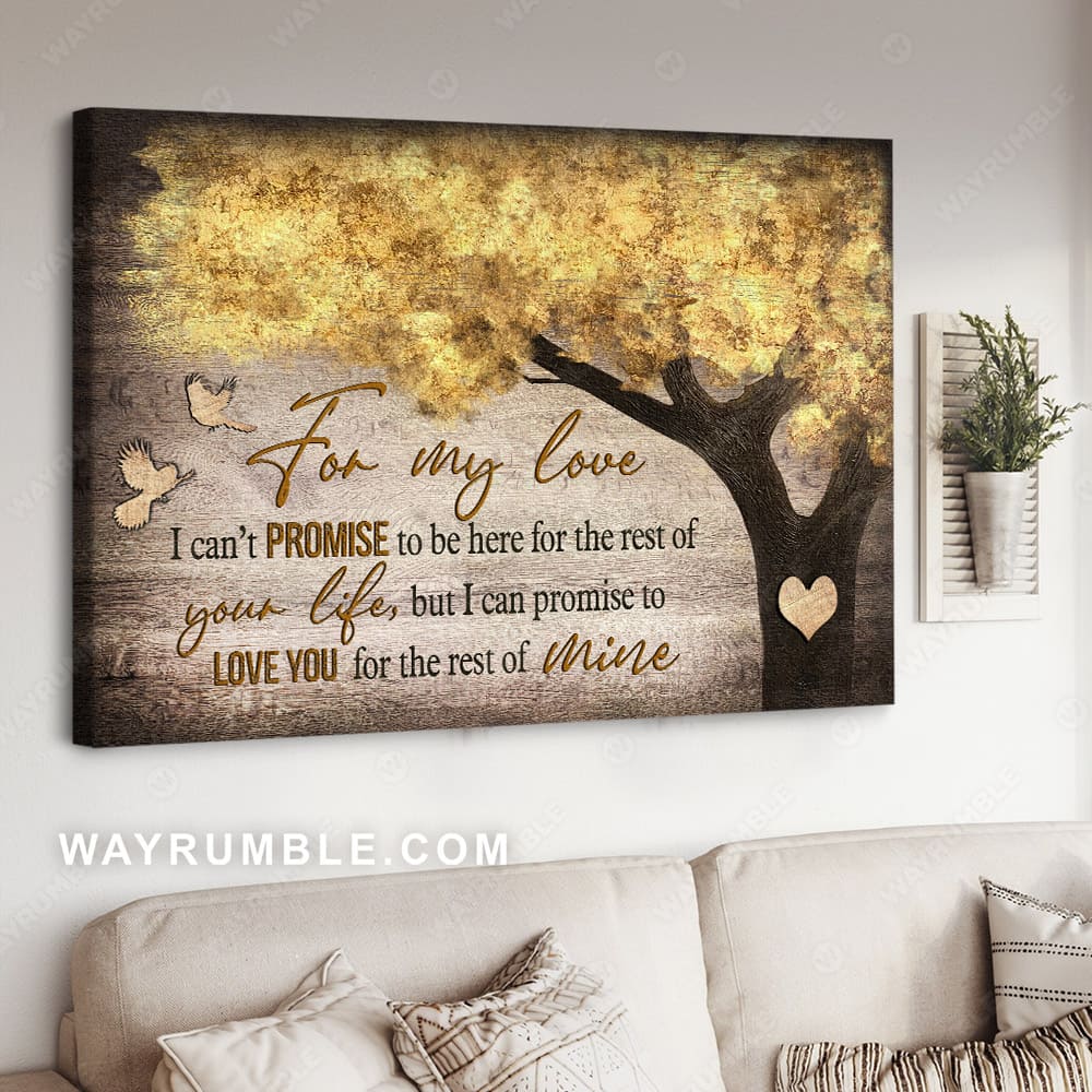 The golden tree, Wooden background, I can promise to love you for the rest of my life - Couple Landscape Canvas Prints, Wall Art