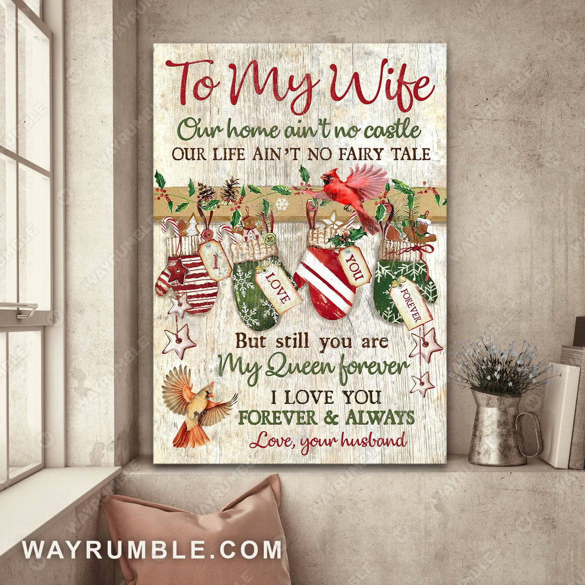 To my wife, Wool mittens, Christmas theme, I love you forever and always - Family Portrait Canvas Prints, Wall Art