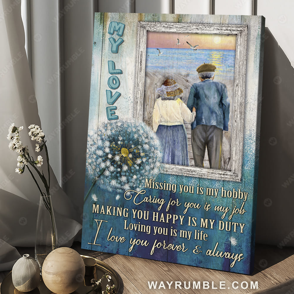 Old loving couple, Sunrise on the beach, Dandelion, Loving you is my life - Couple Portrait Canvas Prints, Wall Art
