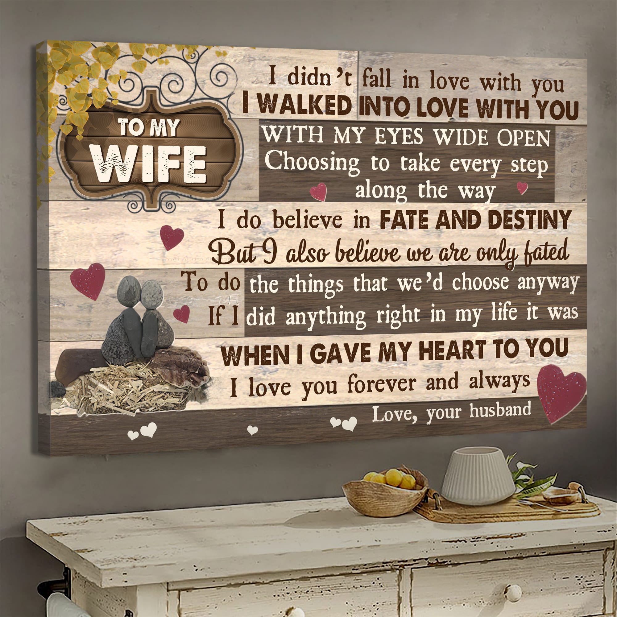To my wife, Pebble Couple, When I gave my heart to you I love you forever and always - Couple Landscape Canvas Prints, Wall Art