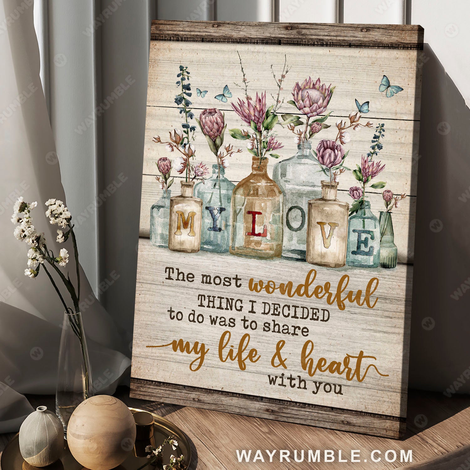 Flower painting, Vintage flower vase, The most wonderful thing was to share my heart with you - Couple Portrait Canvas Prints, Wall Art