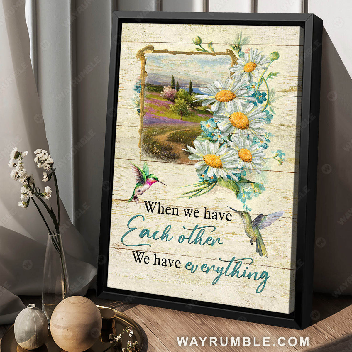 Daisy flower, Meadow lanscape, When we have each other, We have everything - Couple Portrait Canvas Prints, Wall Art