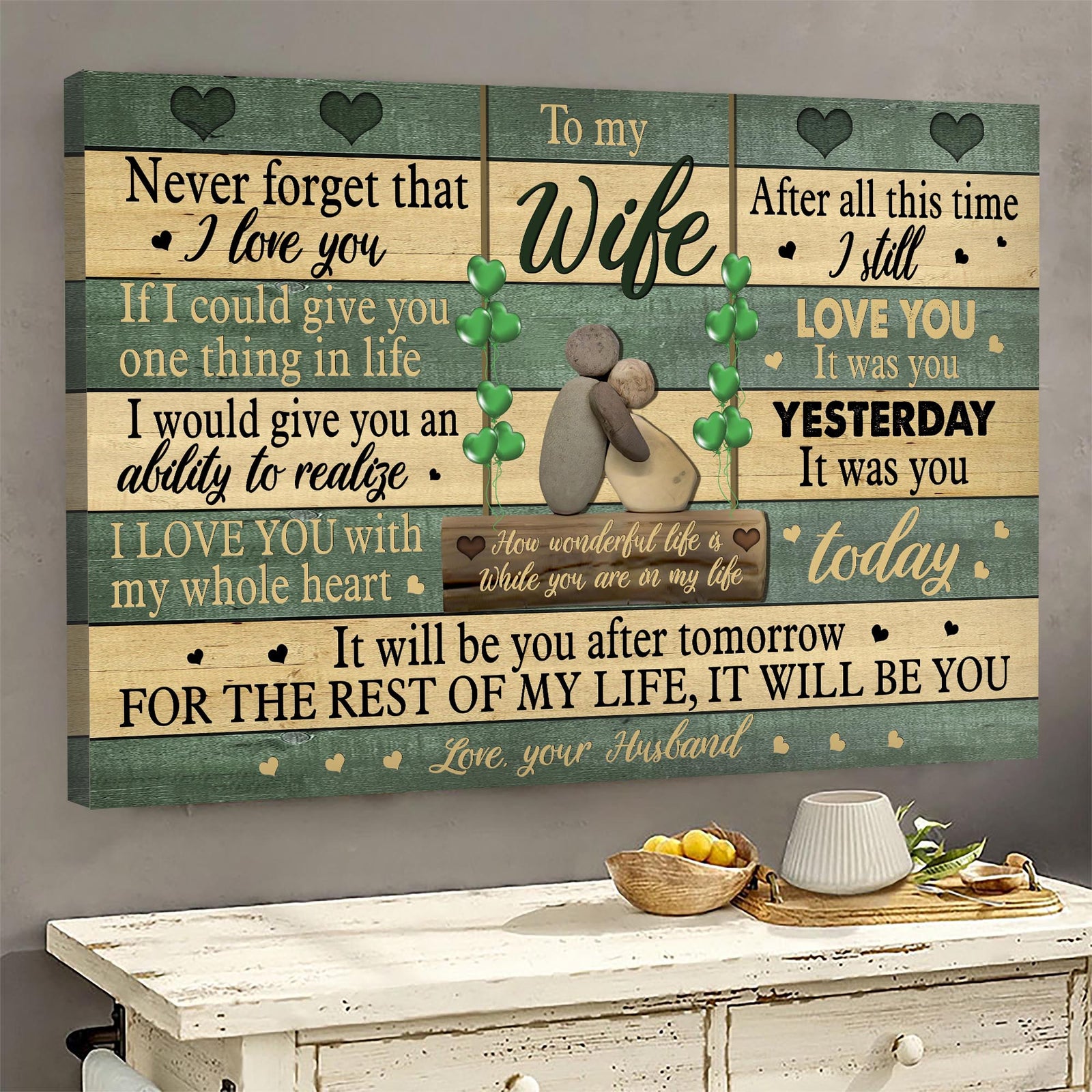 To my wife, Pebble Couple, Sitting on the swing, How wonderful life is while you are in my life - Couple Landscape Canvas Prints, Wall Art