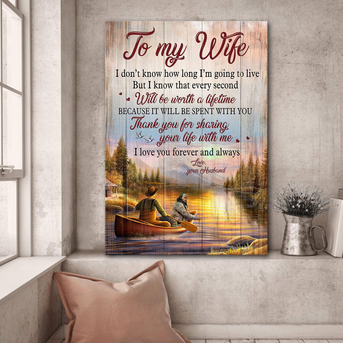 To my wife, Older Couple, Sunset Painting, On a boat trip, Thank you for sharing your life with me - Couple Portrait Canvas Prints, Wall Art