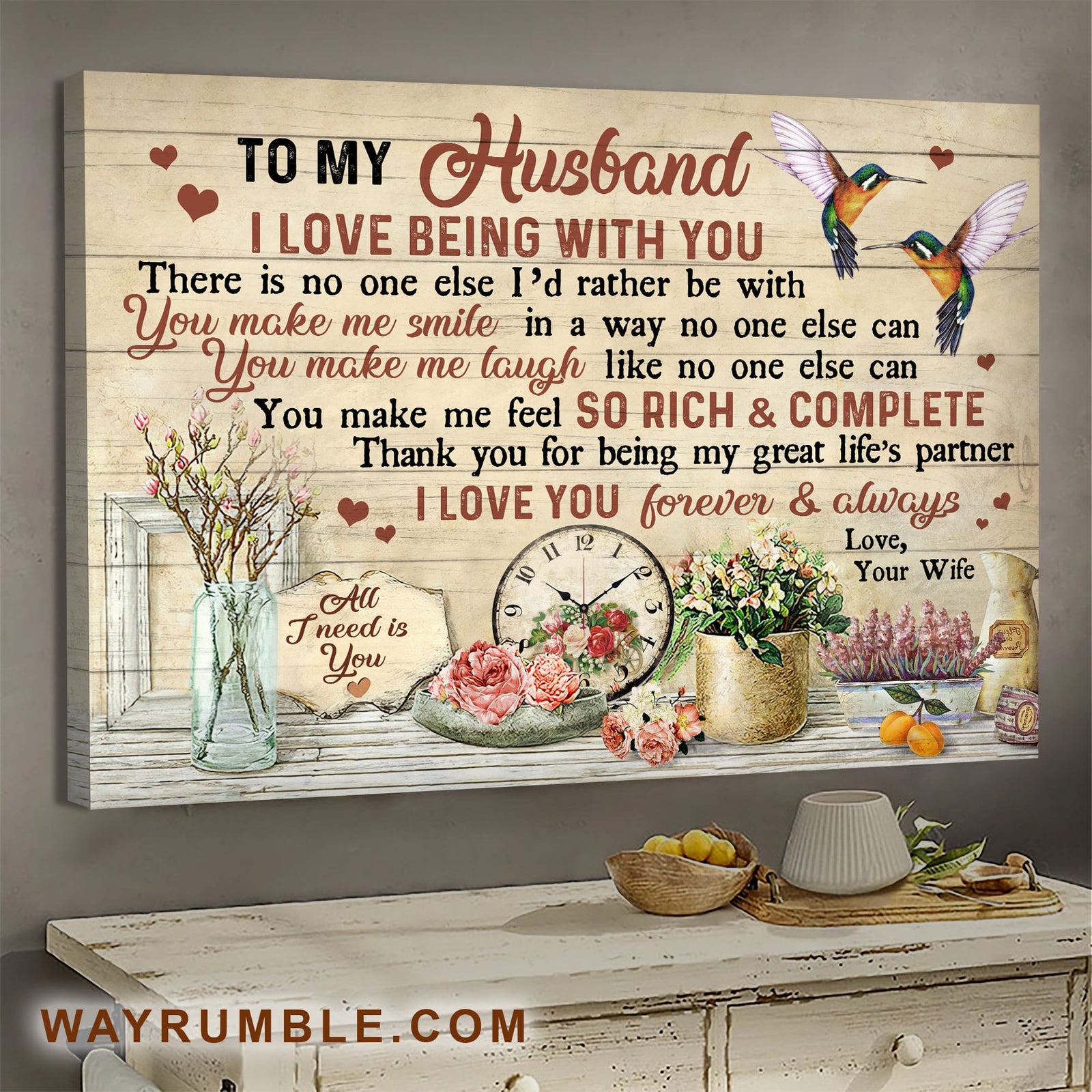 To my husband, Vintage Decoration, I love you forever and always - Couple Landscape Canvas Prints, Wall Art