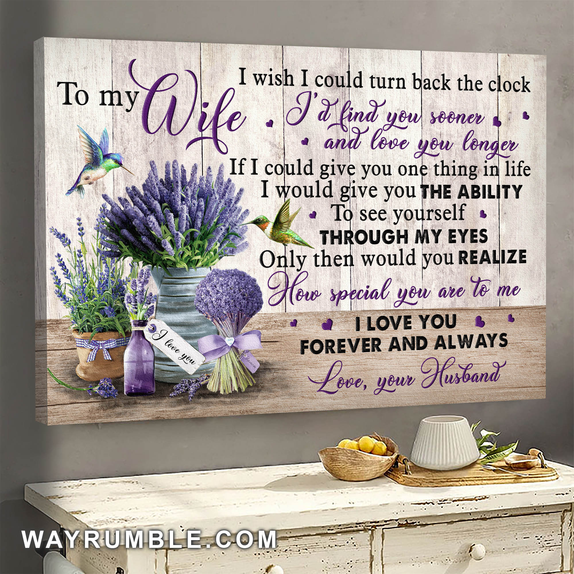 To my wife, Lavender painting, Hummingbird, In my eye you are special - Couple Landscape Canvas Prints, Wall Art