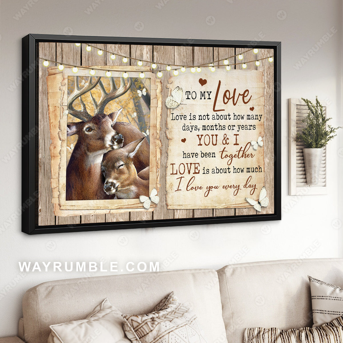 Deer couple, Deer painting, Vintage letter, Love is about how much I love you every day - Couple Landscape Canvas Prints, Wall Art
