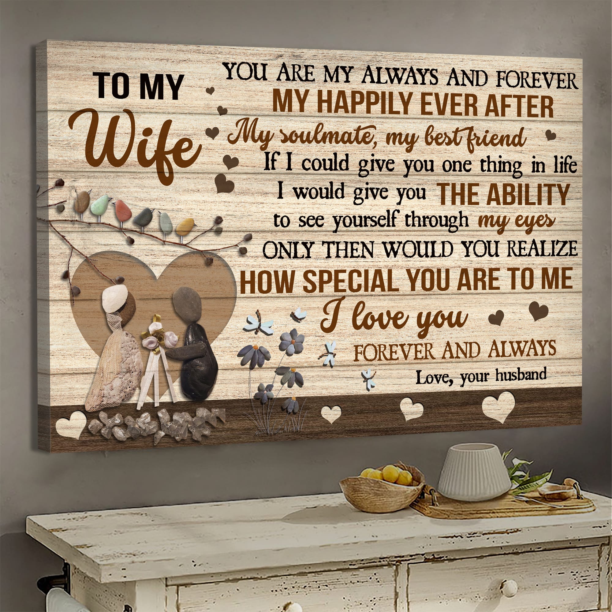To my wife, Pebble couple, You're my happily ever after - Couple Landscape Canvas Prints, Wall Art