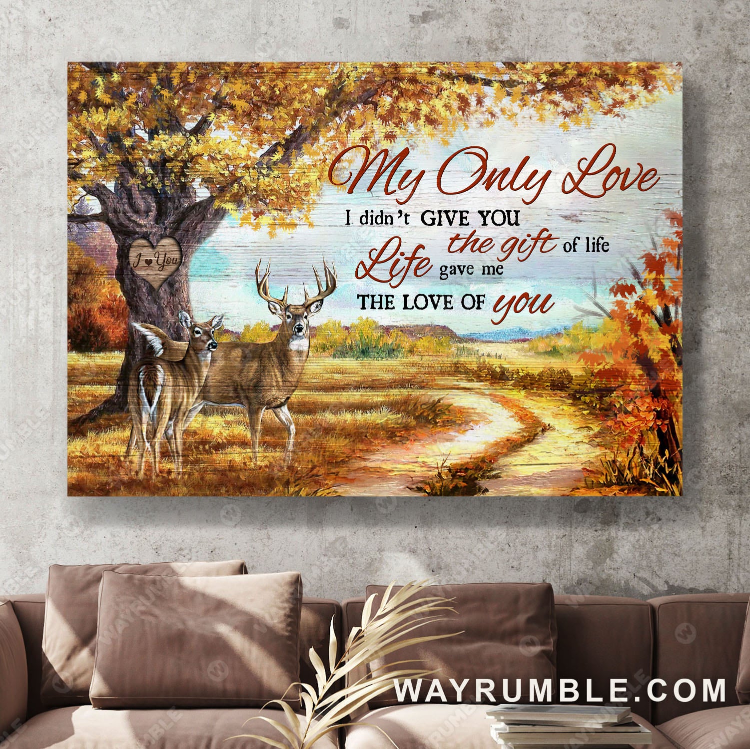 Autumn forest, Deer painting, Life gave me the love of you - Couple Landscape Canvas Prints, Wall Art