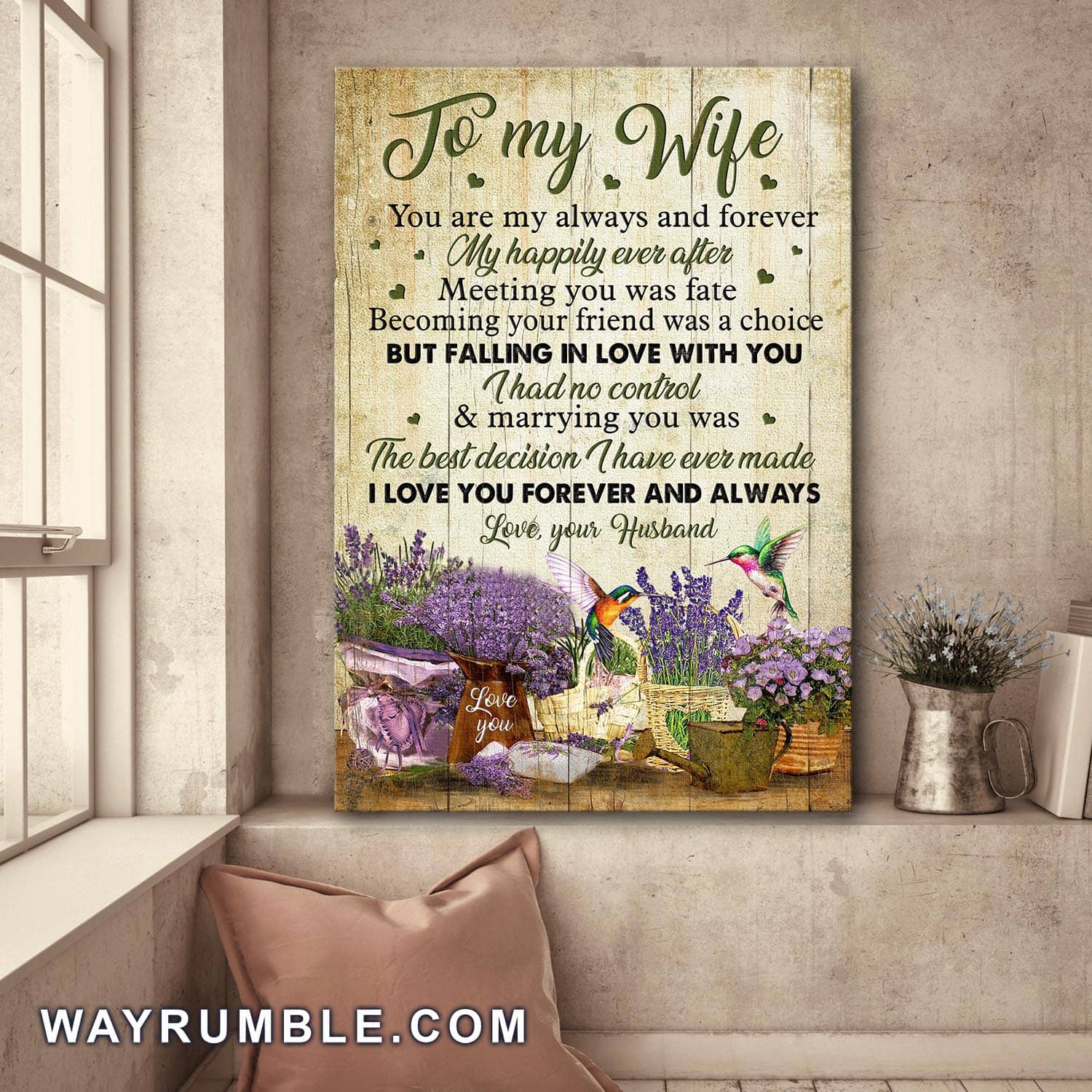 To my wife, Lavender basket, Hummingbird, Marrying you was the best decision I've ever made - Couple Portrait Canvas Prints, Wall Art