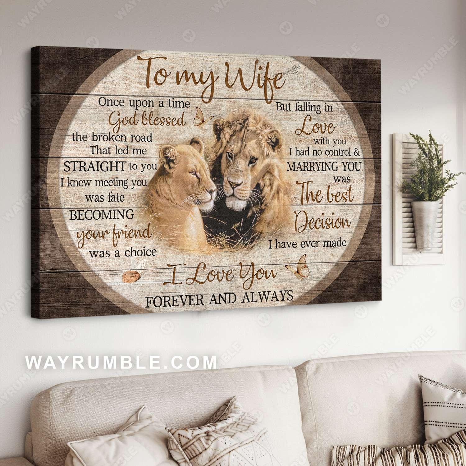 To my wife, Lion couple, Lion drawing, Vintage painting, I love you forever and always - Couple Landscape Canvas Prints, Wall Art