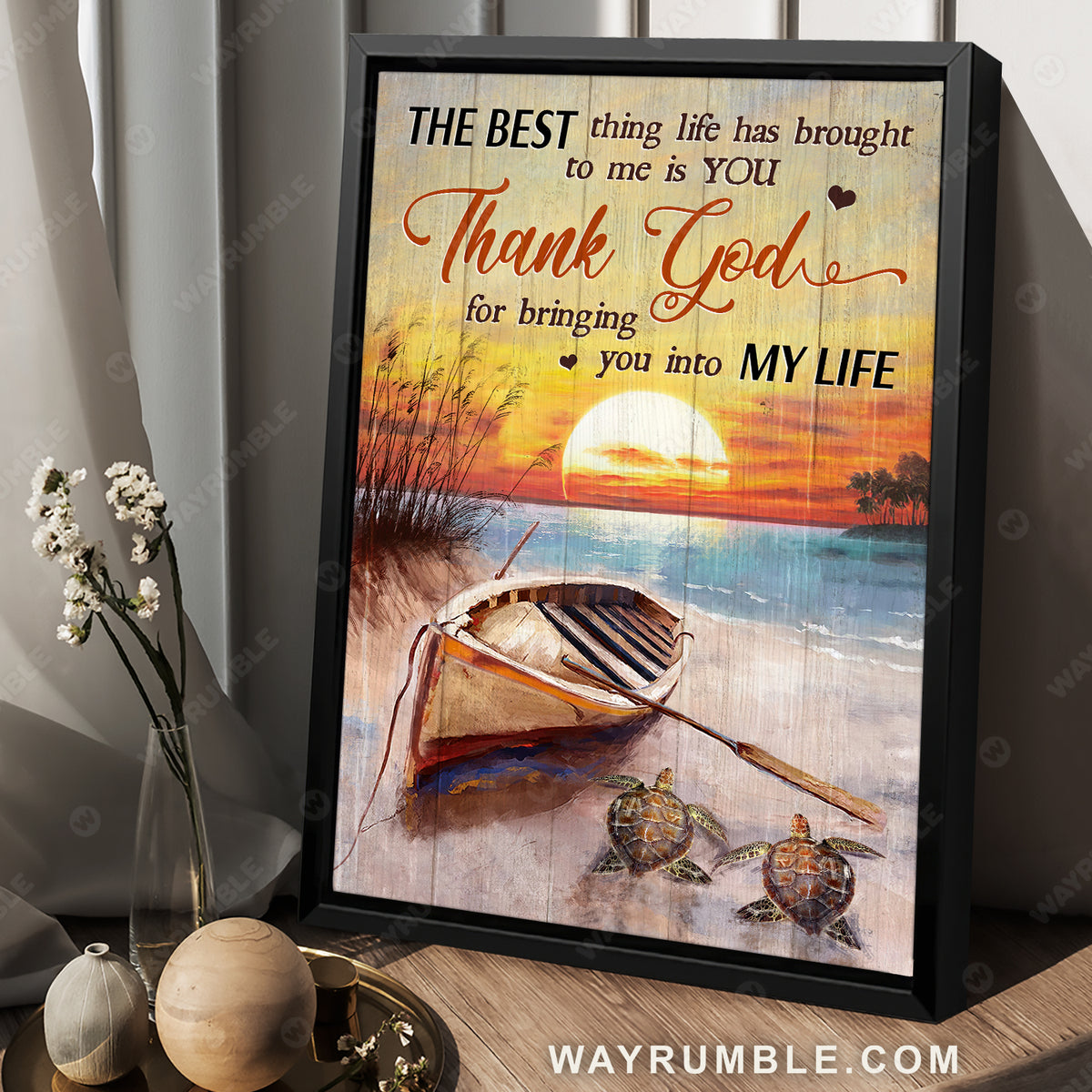 Sunset on the beach, Sea turtle, Boat on the beach, Summer sea, The best thing life has brought to me is you - Couple Portrait Canvas Prints, Wall Art