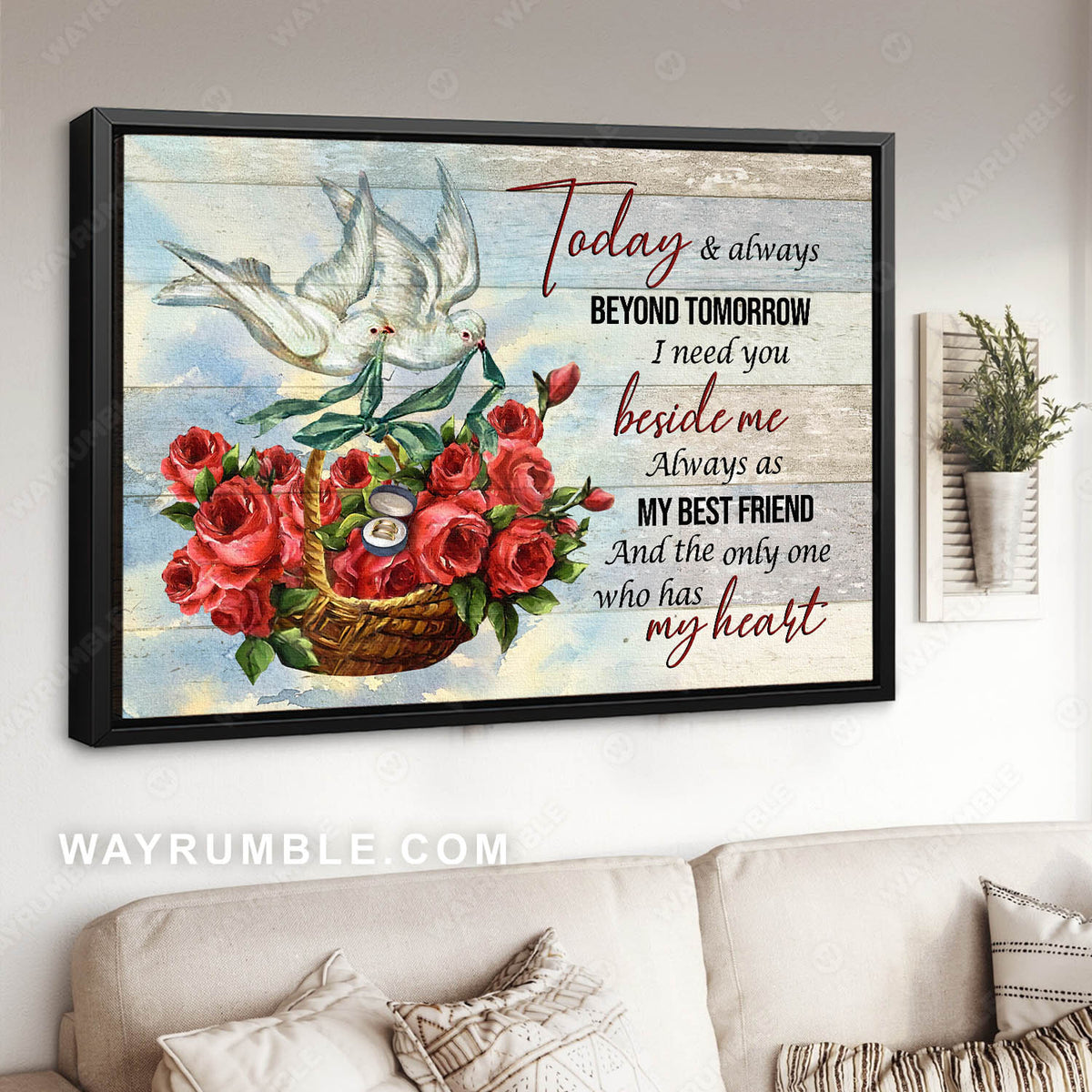 Dove couple, Rose painting, Beautiful rings, Today and always beyond tomorrow - Couple Landscape Canvas Prints, Wall Art