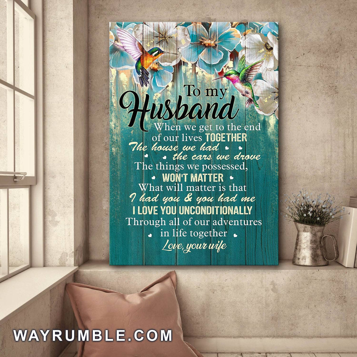 To my husband, Flower, Hummingbird, I love you unconditionally - Couple Portrait Canvas Prints, Wall Art