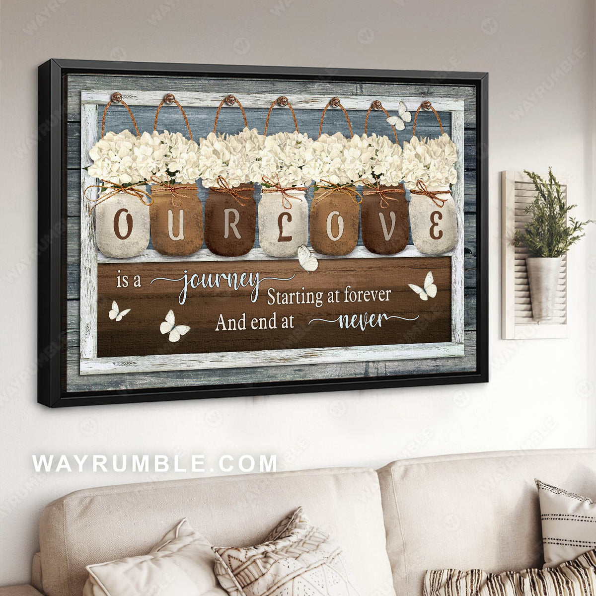 Hydrangea vase, Mason jars, Our love is a journey - Couple Landscape Canvas Prints, Wall Art