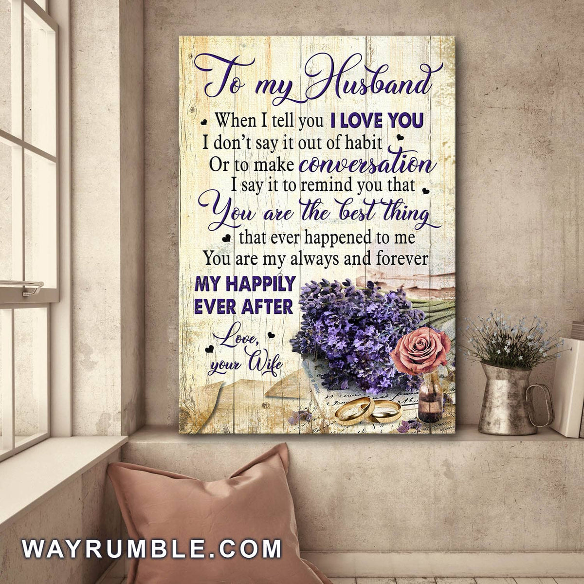 To my husband, Wedding rings couple, Lavender, You are my happily ever after - Couple Portrait Canvas Prints, Wall Art