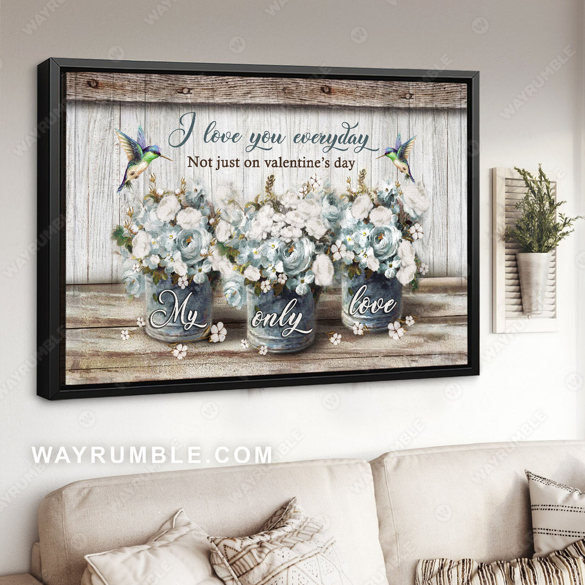 Vintage flower, Vintage painting, White flower, Hummingbird, I love you everyday - Couple Landscape Canvas Prints, Wall Art