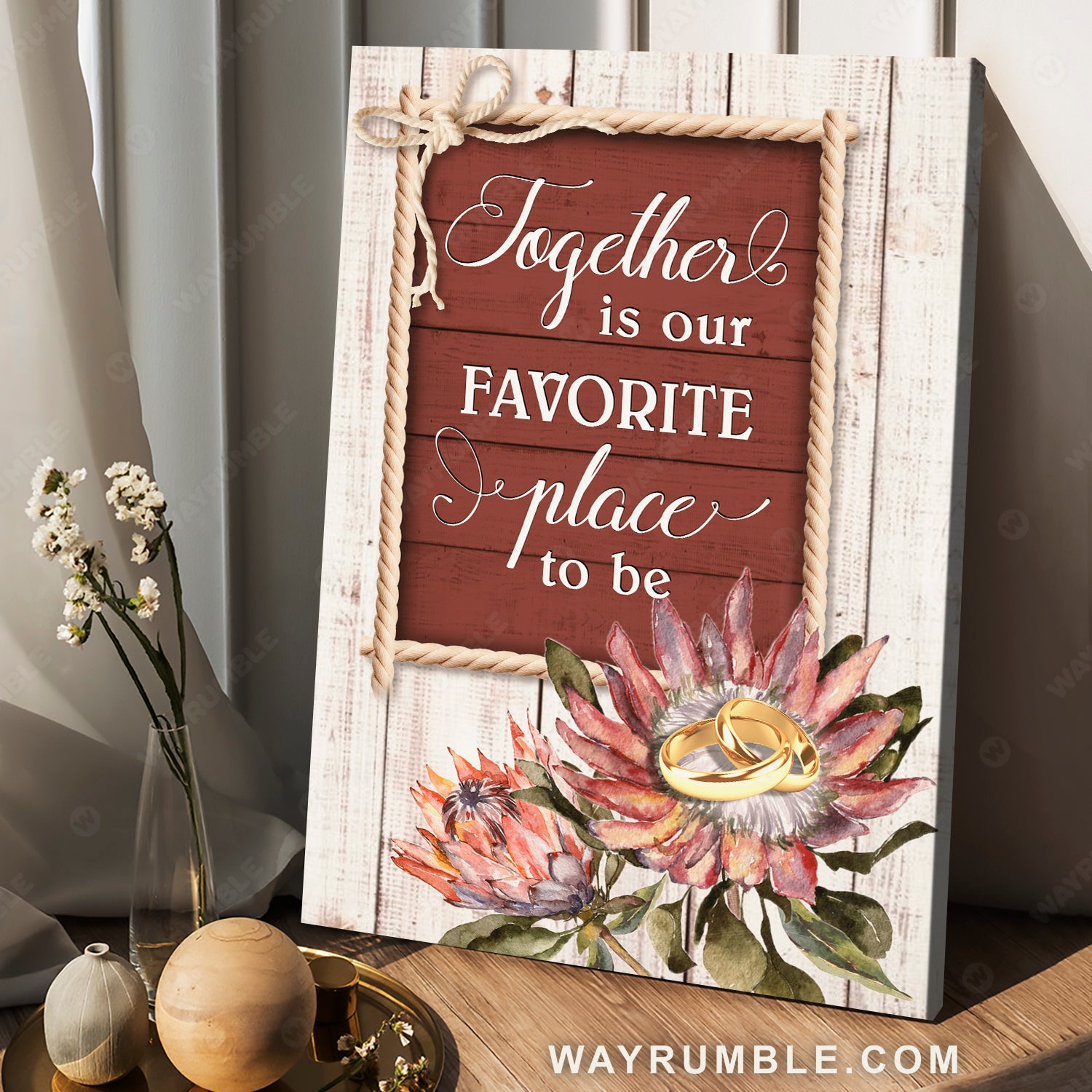 Wedding rings, Flower painting, Vintage painting, Together is our favorite place to be - Couple Portrait Canvas Prints, Wall Art