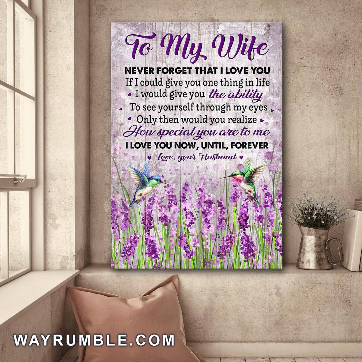 To my wife, Lavender field, Hummingbird, I love you now, until, forever - Couple Portrait Canvas Prints, Wall Art