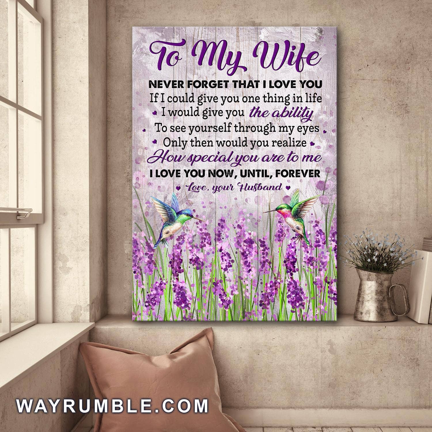 To my wife, Lavender field, Hummingbird, I love you now, until, forever - Couple Portrait Canvas Prints, Wall Art